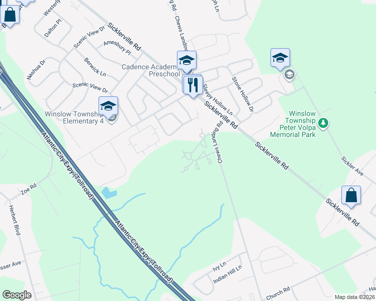 map of restaurants, bars, coffee shops, grocery stores, and more near 106 Kenwood Drive in Camden County