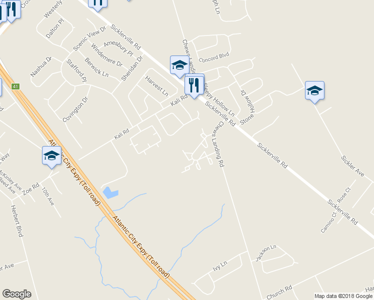 map of restaurants, bars, coffee shops, grocery stores, and more near 109 Kenwood Drive in Sicklerville