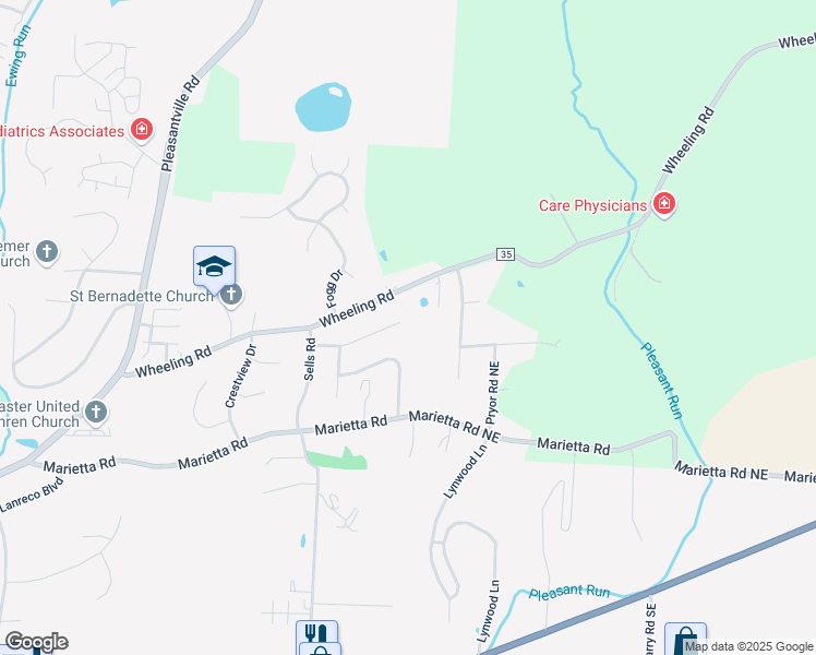 map of restaurants, bars, coffee shops, grocery stores, and more near 1662 Parkland Drive in Lancaster