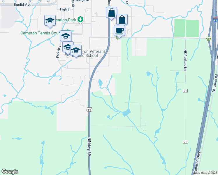 map of restaurants, bars, coffee shops, grocery stores, and more near 506 Wesleyan Terrace in Cameron