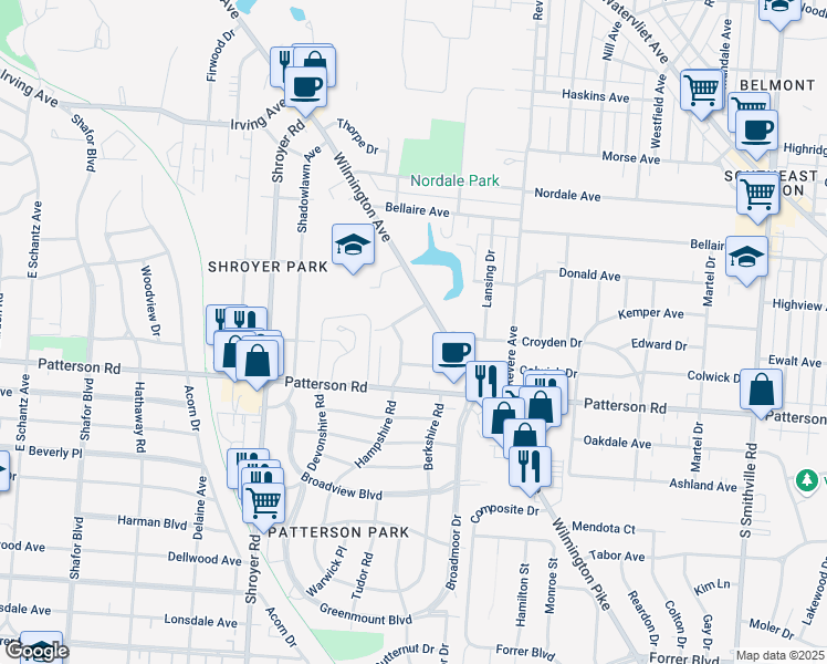 map of restaurants, bars, coffee shops, grocery stores, and more near 1053 Wilmington Avenue in Dayton