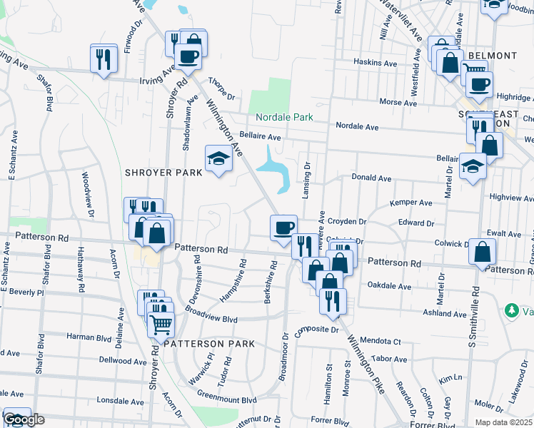 map of restaurants, bars, coffee shops, grocery stores, and more near 1059 Wilmington Avenue in Dayton