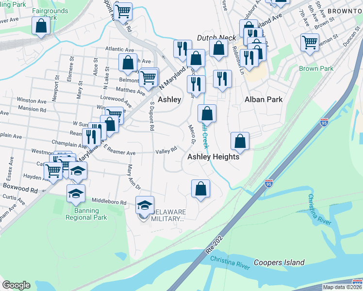 map of restaurants, bars, coffee shops, grocery stores, and more near 1 Lehm Rd in Wilmington