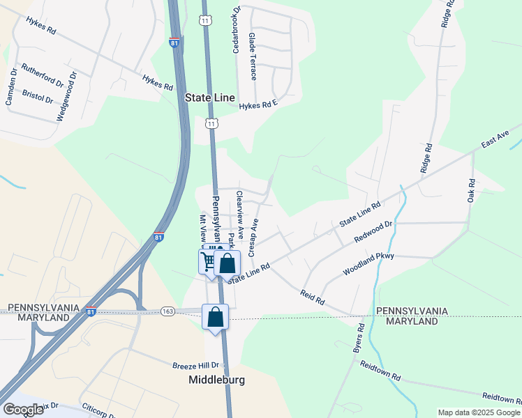 map of restaurants, bars, coffee shops, grocery stores, and more near 15566 Cresap Avenue in Greencastle