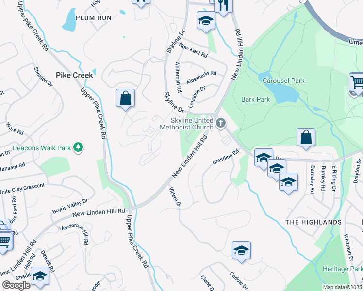 map of restaurants, bars, coffee shops, grocery stores, and more near 99 Sandy Brae Court in Wilmington