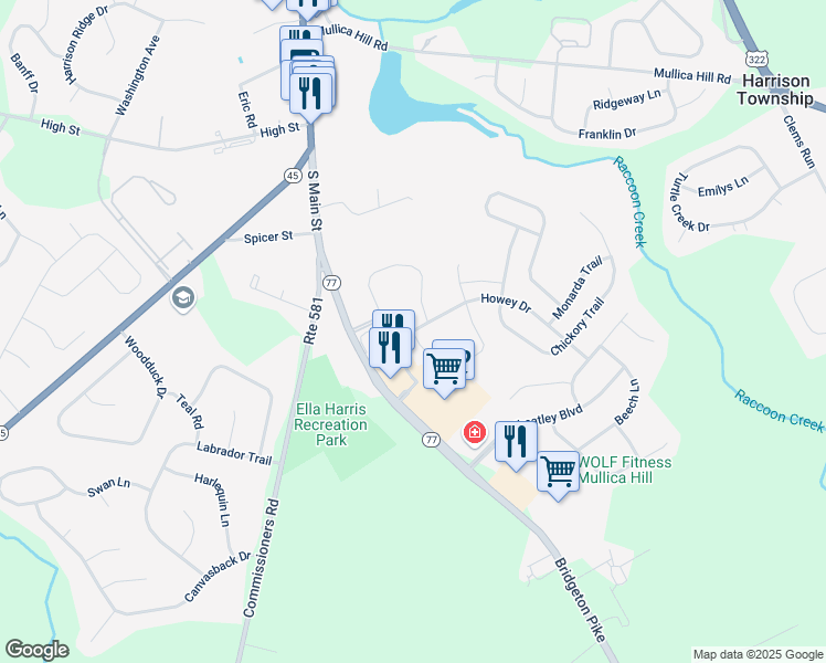 map of restaurants, bars, coffee shops, grocery stores, and more near 339 Allens Lane in Harrison Township