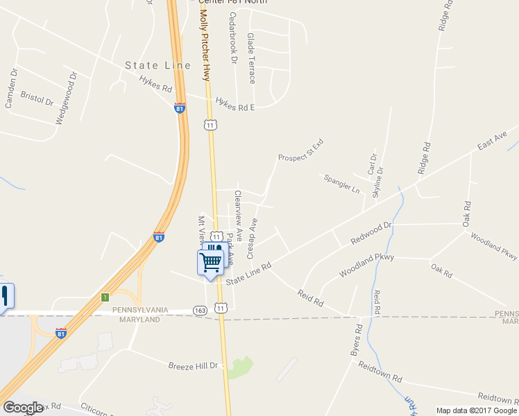 map of restaurants, bars, coffee shops, grocery stores, and more near 15566 Cresap Avenue in Greencastle
