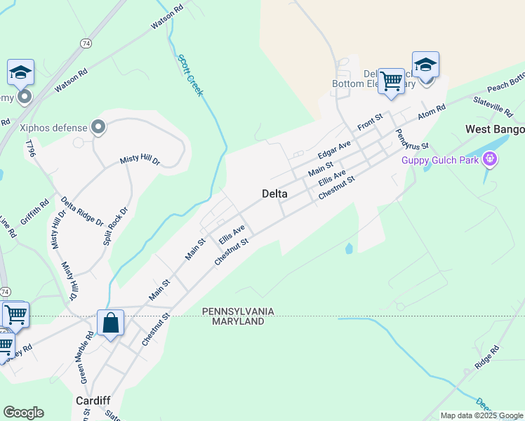 map of restaurants, bars, coffee shops, grocery stores, and more near 512 Main Street in Delta