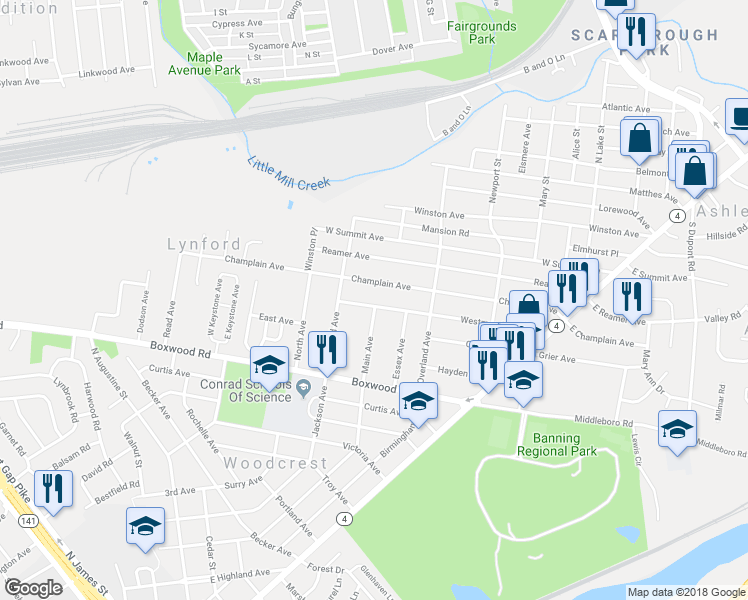 map of restaurants, bars, coffee shops, grocery stores, and more near 227 Westmoreland Avenue in Wilmington