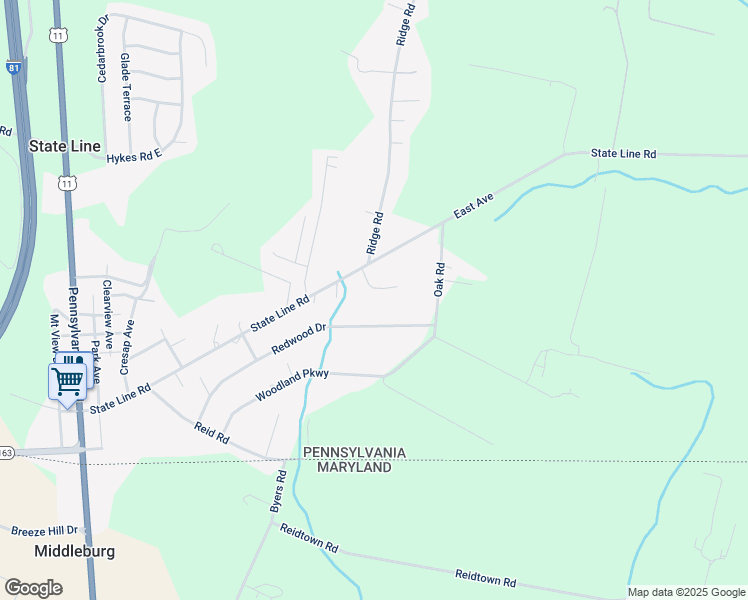 map of restaurants, bars, coffee shops, grocery stores, and more near 1126 Ridgeview Drive in Waynesboro