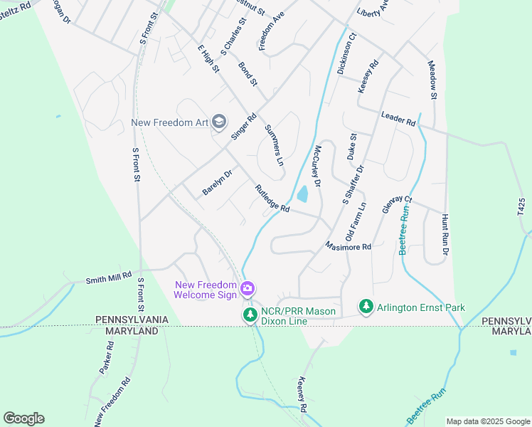 map of restaurants, bars, coffee shops, grocery stores, and more near 301-308 Rutledge Road in New Freedom