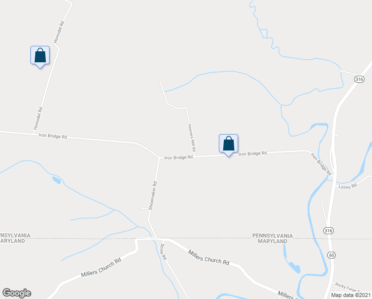 map of restaurants, bars, coffee shops, grocery stores, and more near 6245 Iron Bridge Road in Waynesboro