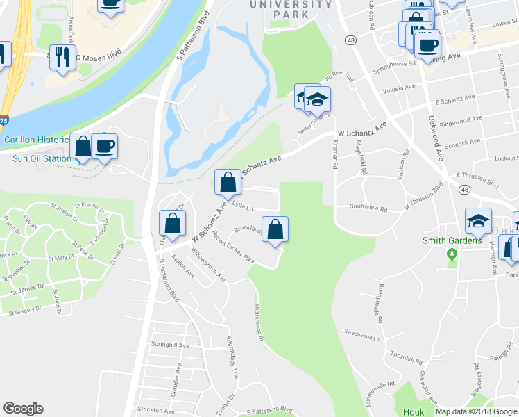 map of restaurants, bars, coffee shops, grocery stores, and more near 1266 Lytle Lane in Kettering