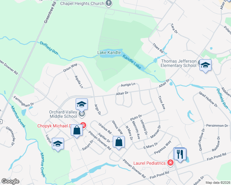 map of restaurants, bars, coffee shops, grocery stores, and more near 145 Altair Drive in Washington Township