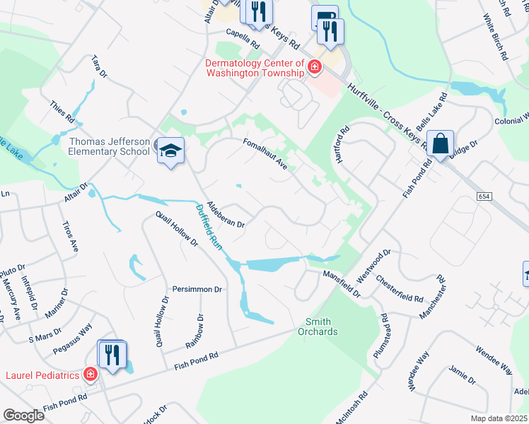 map of restaurants, bars, coffee shops, grocery stores, and more near 396 Aldeberan Drive in Washington Township
