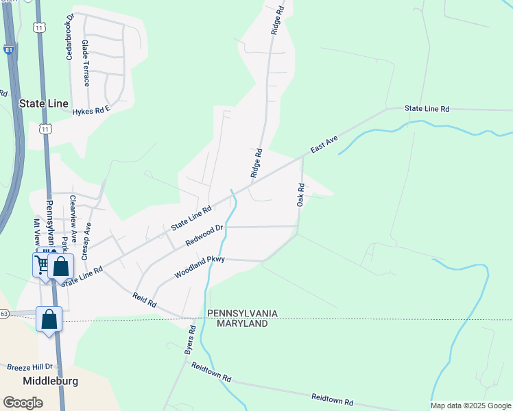 map of restaurants, bars, coffee shops, grocery stores, and more near 1126 Ridgeview Drive in Waynesboro