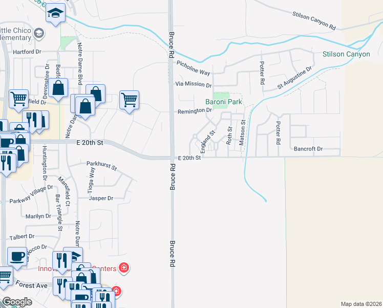 map of restaurants, bars, coffee shops, grocery stores, and more near 1989 Belgium Avenue in Chico