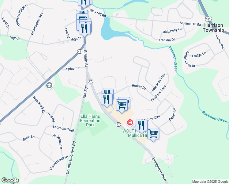 map of restaurants, bars, coffee shops, grocery stores, and more near 339 Allens Lane in Harrison Township