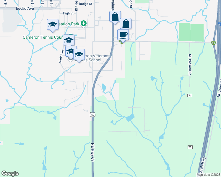 map of restaurants, bars, coffee shops, grocery stores, and more near 506 Wesleyan Terrace in Cameron