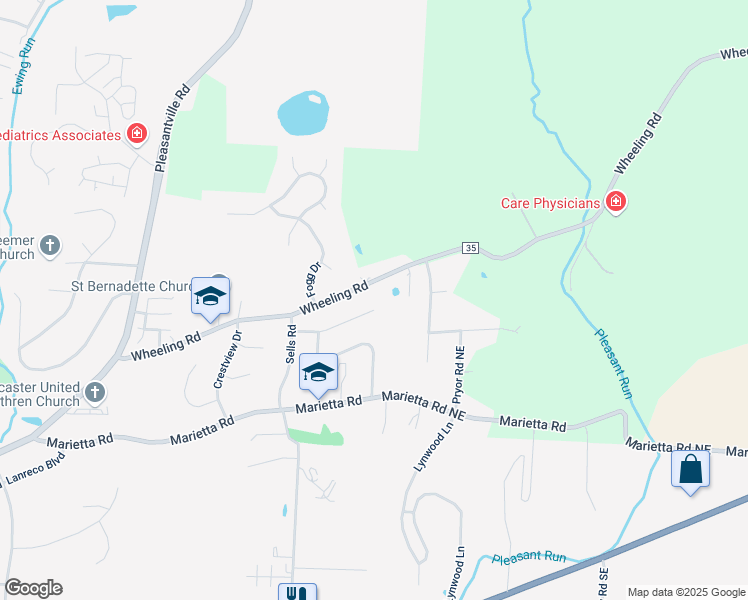 map of restaurants, bars, coffee shops, grocery stores, and more near 1662 Parkland Drive in Lancaster