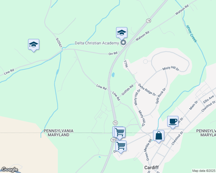 map of restaurants, bars, coffee shops, grocery stores, and more near 1264 Ramsey Tavern Road in Delta