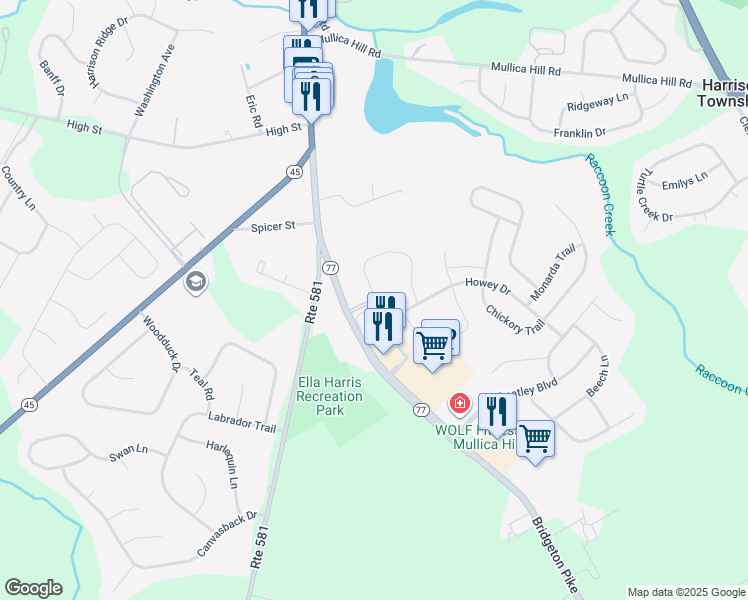 map of restaurants, bars, coffee shops, grocery stores, and more near 123 Bridgeton Pike in Gloucester County