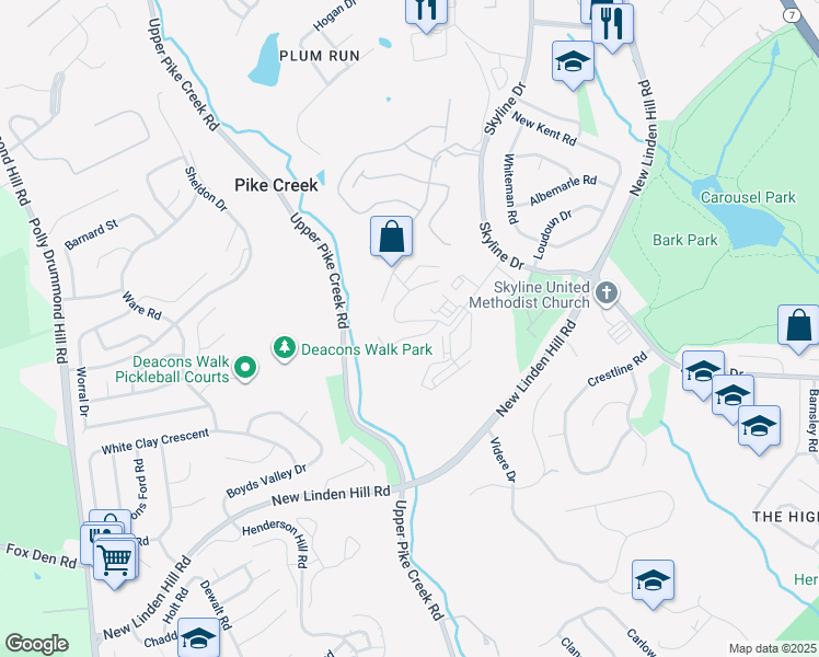 map of restaurants, bars, coffee shops, grocery stores, and more near 3505 Birch Circle in Wilmington