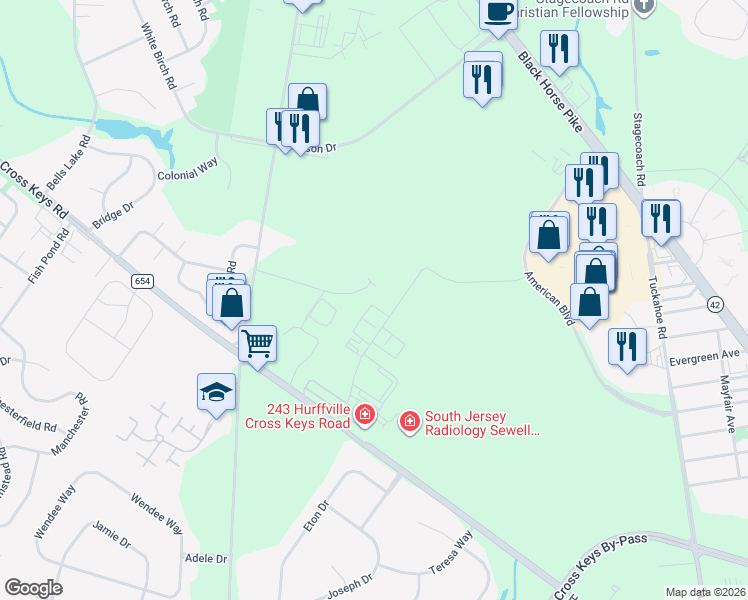 map of restaurants, bars, coffee shops, grocery stores, and more near 2 Cardinal Court in Washington Township