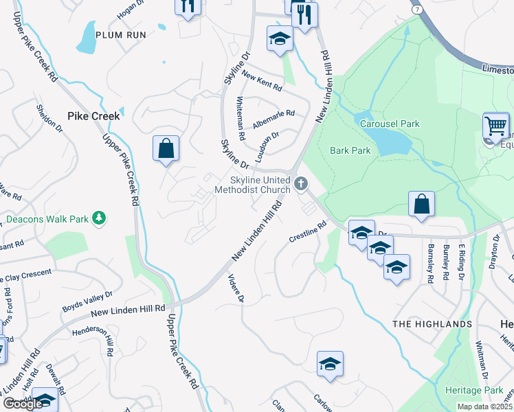 map of restaurants, bars, coffee shops, grocery stores, and more near 5426 Valley Green Drive in Wilmington