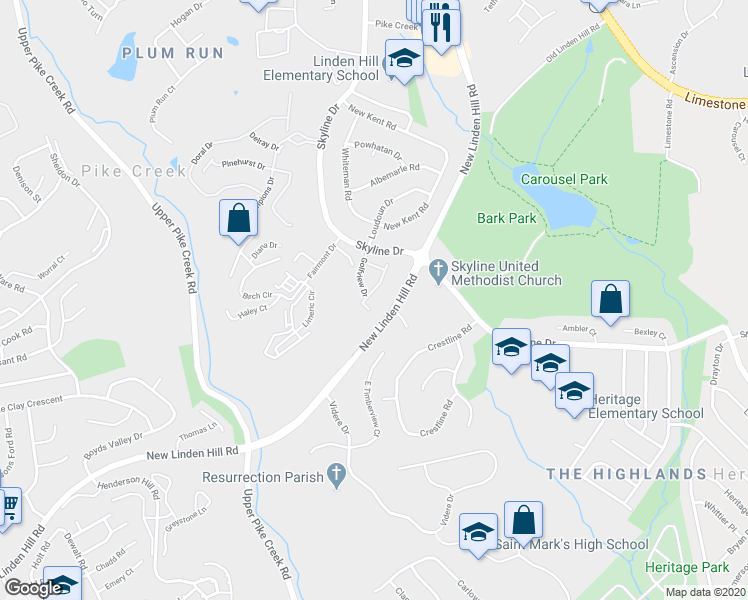 map of restaurants, bars, coffee shops, grocery stores, and more near 16 Sandy Brae Court in Wilmington