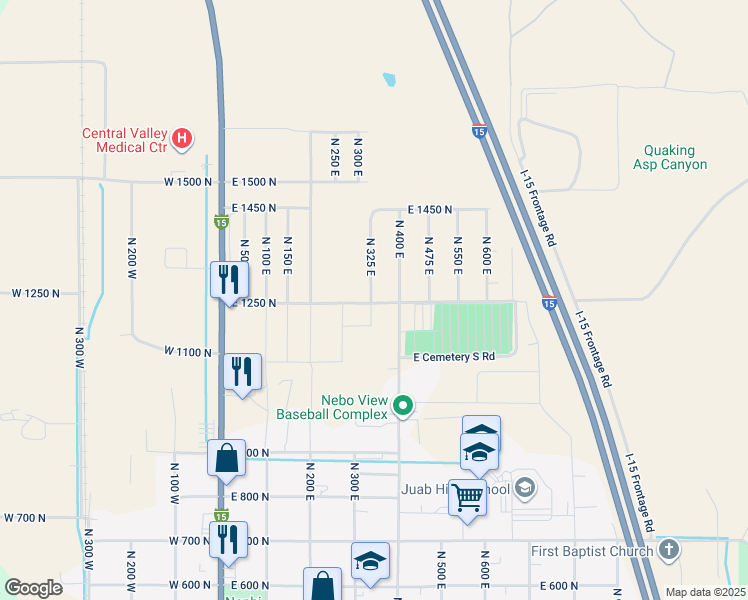 map of restaurants, bars, coffee shops, grocery stores, and more near 1250 North 325 East in Nephi