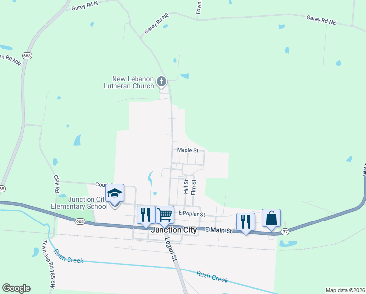map of restaurants, bars, coffee shops, grocery stores, and more near 406 East Hill Street in Junction City