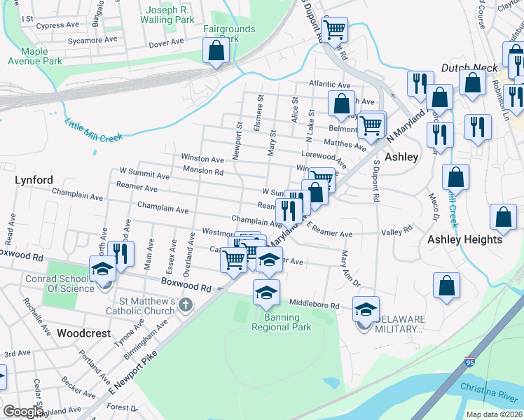 map of restaurants, bars, coffee shops, grocery stores, and more near 116 West Summit Avenue in Wilmington