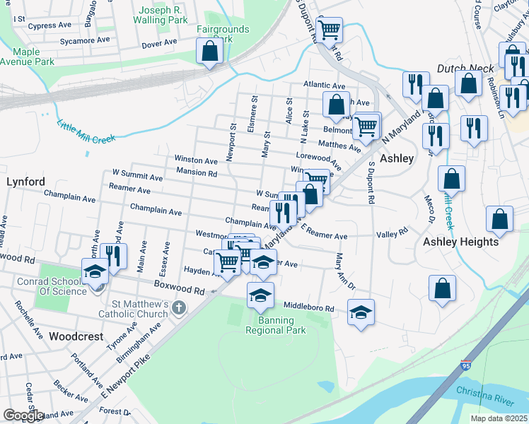 map of restaurants, bars, coffee shops, grocery stores, and more near 24 Reamer Avenue in Wilmington