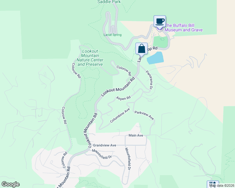 map of restaurants, bars, coffee shops, grocery stores, and more near 727 Lookout Mountain Road in Golden