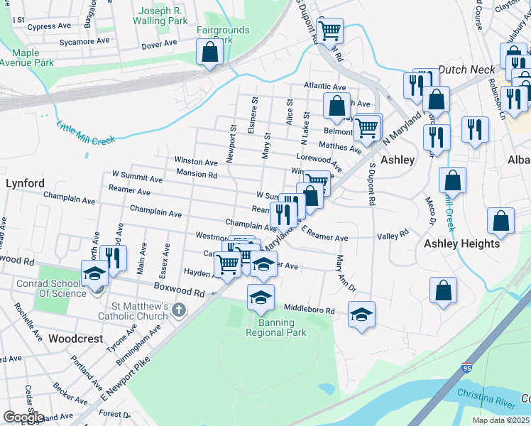 map of restaurants, bars, coffee shops, grocery stores, and more near 24 Reamer Avenue in Wilmington