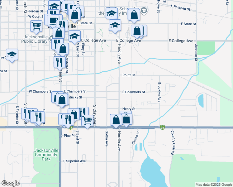 map of restaurants, bars, coffee shops, grocery stores, and more near 504 East Chambers Street in Jacksonville