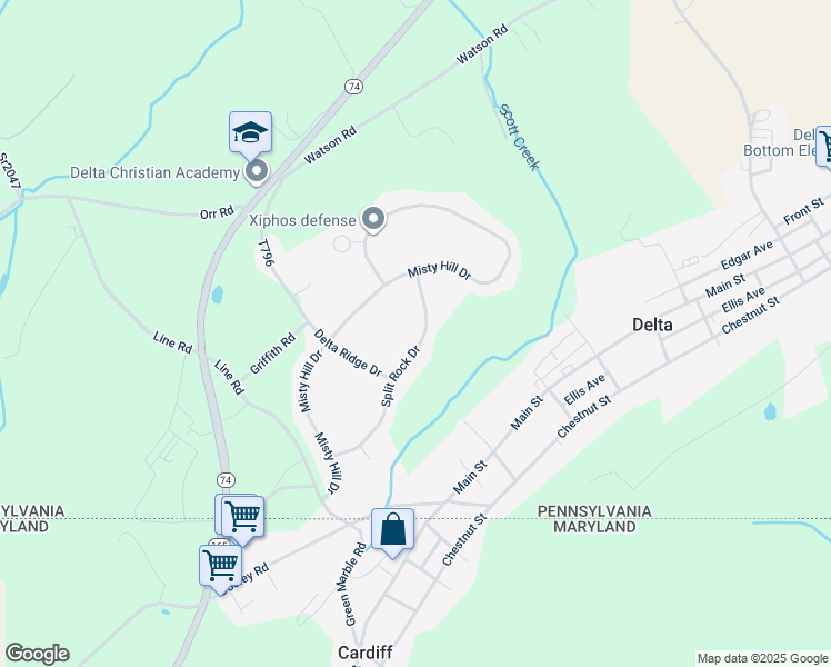 map of restaurants, bars, coffee shops, grocery stores, and more near 177 Split Rock Drive in Delta