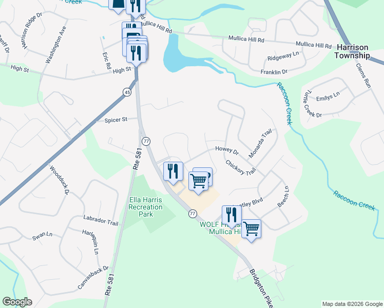 map of restaurants, bars, coffee shops, grocery stores, and more near 324 Allens Lane in Harrison Township