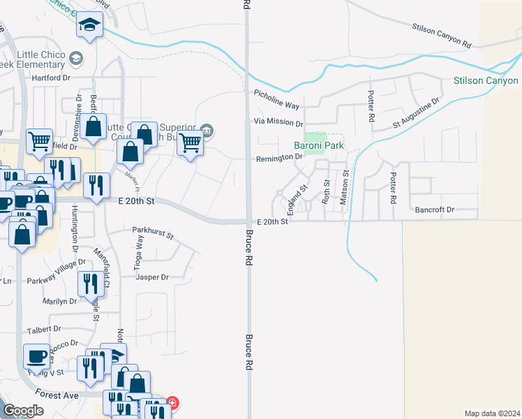 map of restaurants, bars, coffee shops, grocery stores, and more near 1990 Belgium Avenue in Chico
