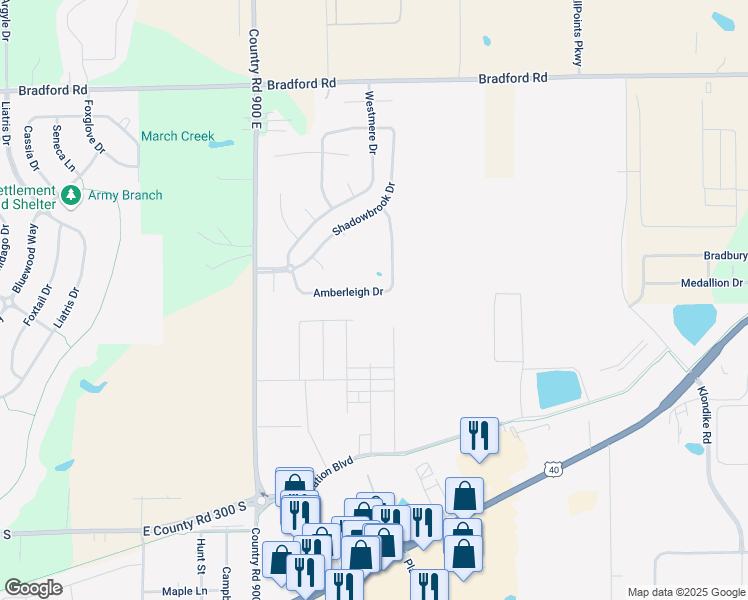 map of restaurants, bars, coffee shops, grocery stores, and more near 9280 Amberleigh Drive in Plainfield