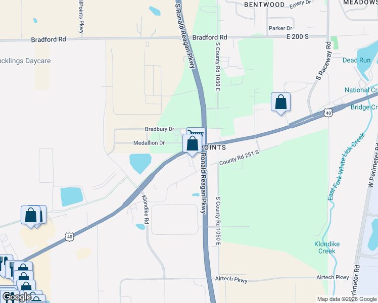 map of restaurants, bars, coffee shops, grocery stores, and more near 3005 East Main Street in Plainfield