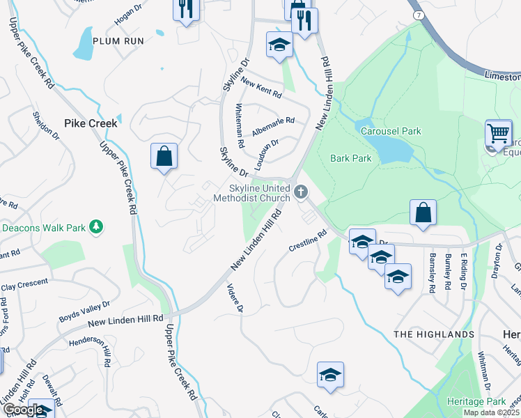 map of restaurants, bars, coffee shops, grocery stores, and more near 5410 Valley Green Drive in Wilmington