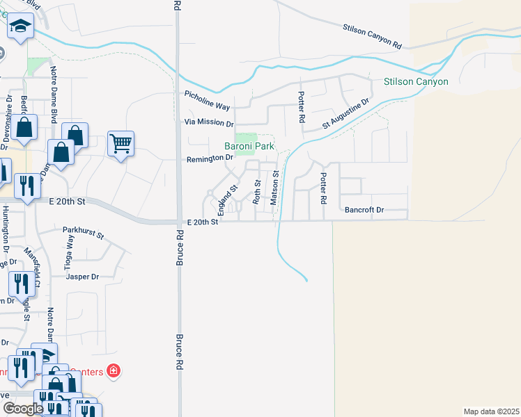 map of restaurants, bars, coffee shops, grocery stores, and more near 1726 Lawler Street in Chico