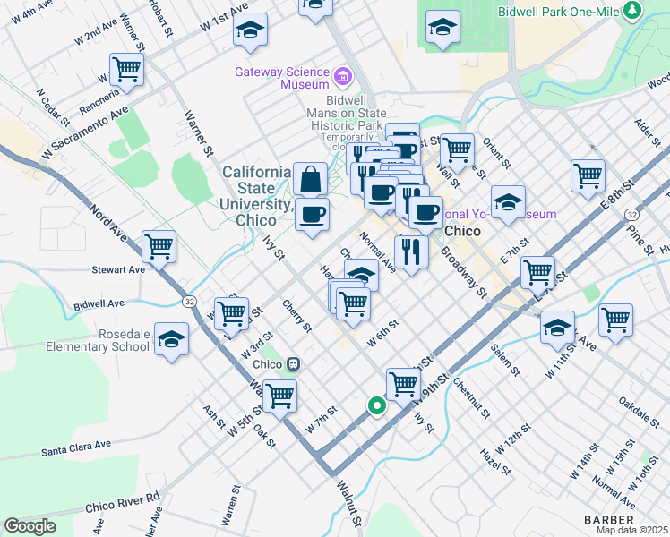 map of restaurants, bars, coffee shops, grocery stores, and more near 536 West 3rd Street in Chico