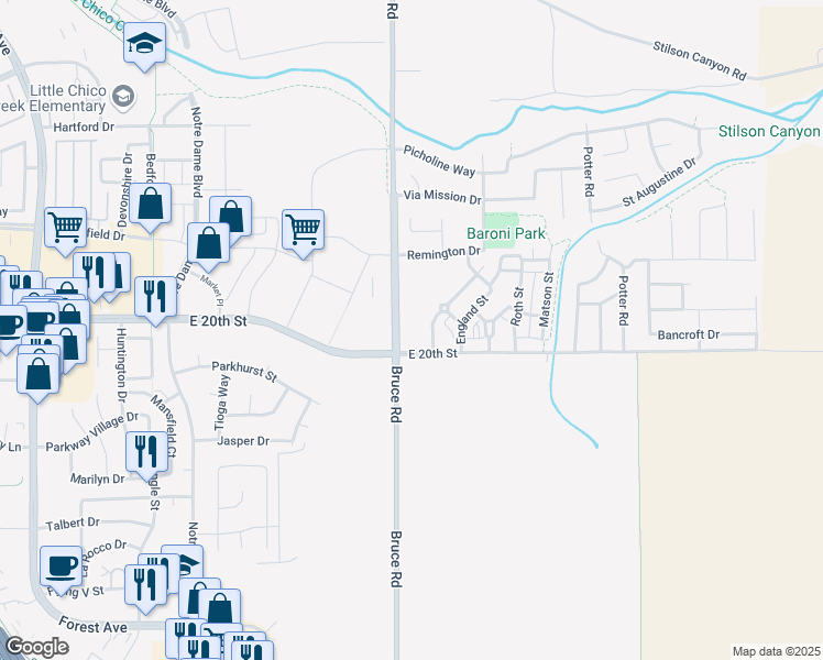 map of restaurants, bars, coffee shops, grocery stores, and more near 1990 Belgium Avenue in Chico