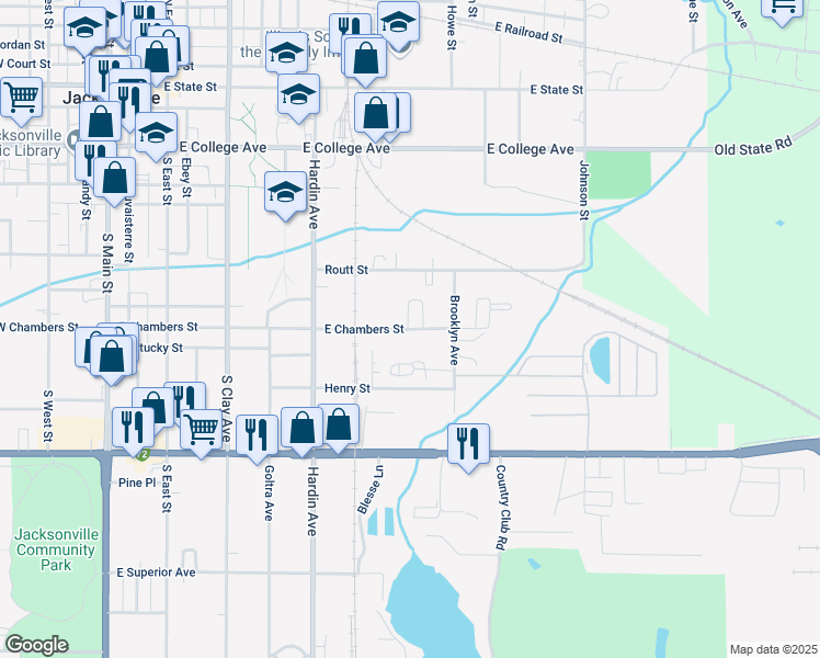 map of restaurants, bars, coffee shops, grocery stores, and more near 744 E Chambers St in Jacksonville