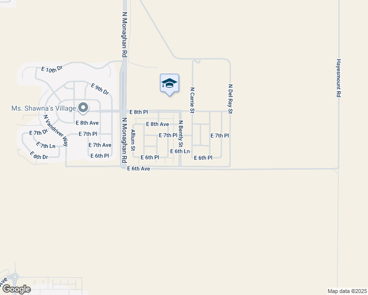 map of restaurants, bars, coffee shops, grocery stores, and more near Monaghan Road in Aurora