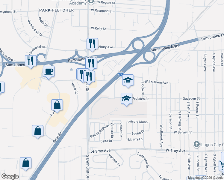 map of restaurants, bars, coffee shops, grocery stores, and more near 2620 Beulah Avenue in Indianapolis