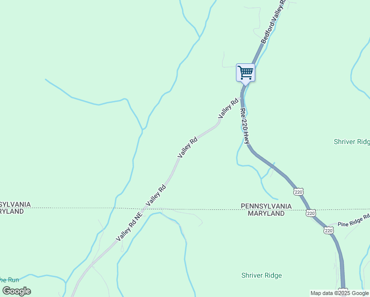 map of restaurants, bars, coffee shops, grocery stores, and more near Valley Road in Bedford County